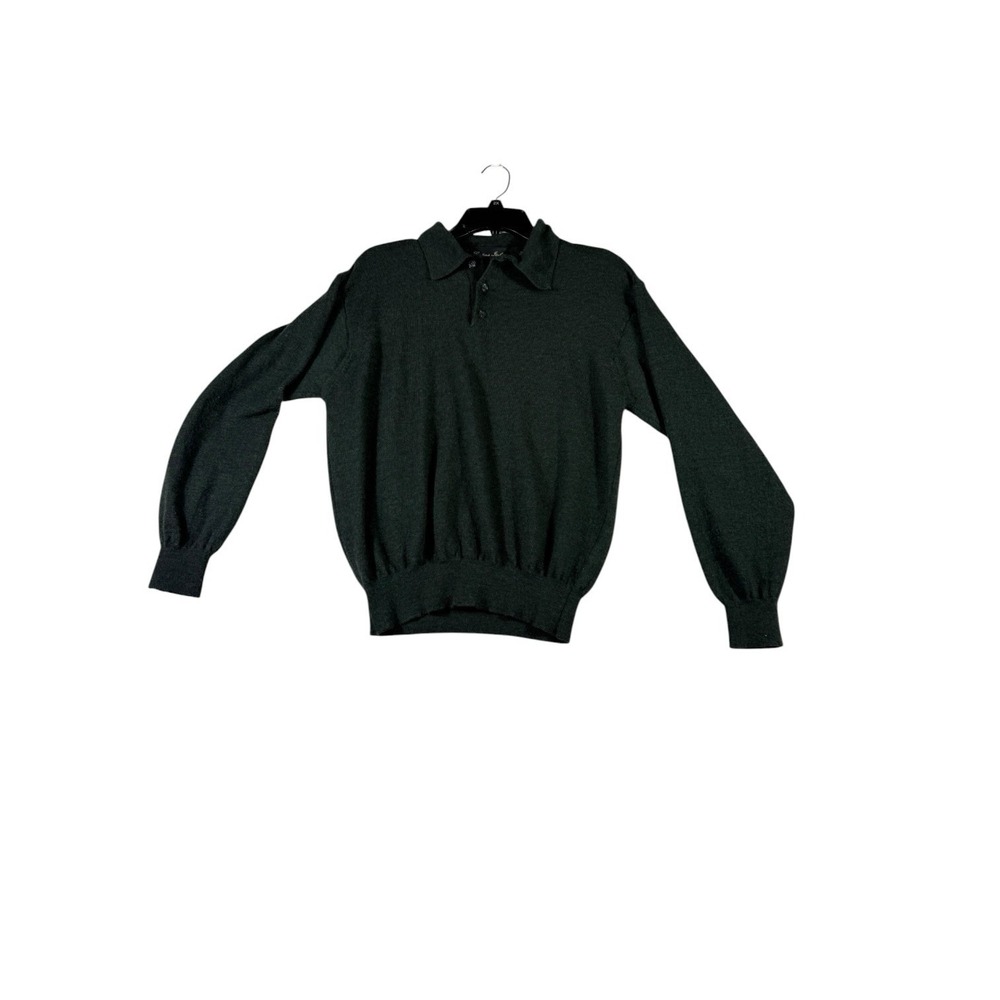 Cristina Sako Men's Large 100% Merino Wool Sweater Green Made in Italy‎ Pullover